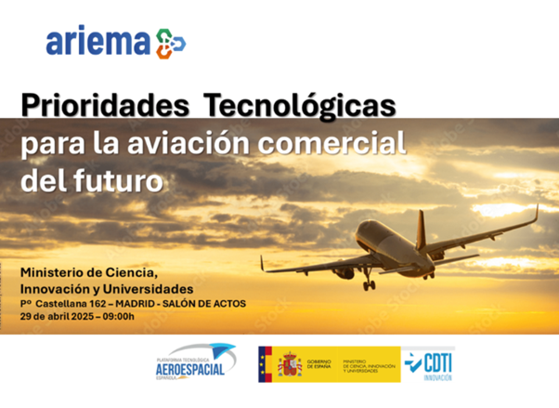ARIEMA participará en una jornada del CDTI y la PAE sobre el futuro tecnológico de la aviación comercial